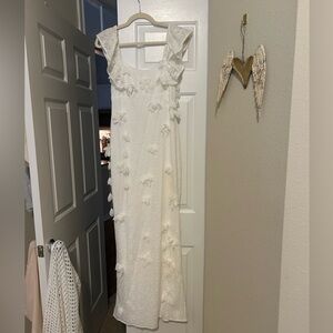 NWT Altard State White Eyelet Lace Maxi Dress with petals, size small